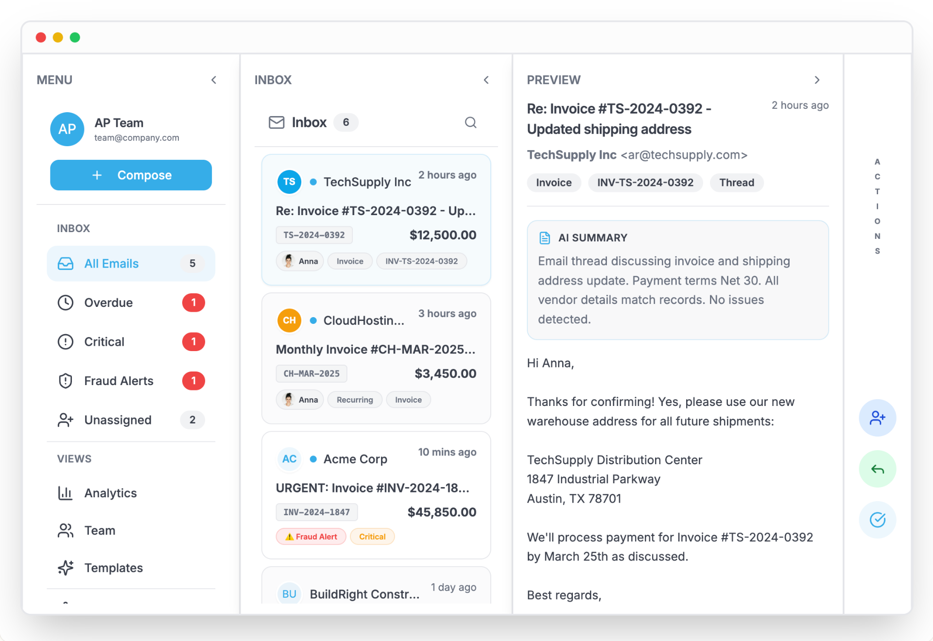 Tesorio AP Inbox - AI-Powered Accounts Payable Email Client